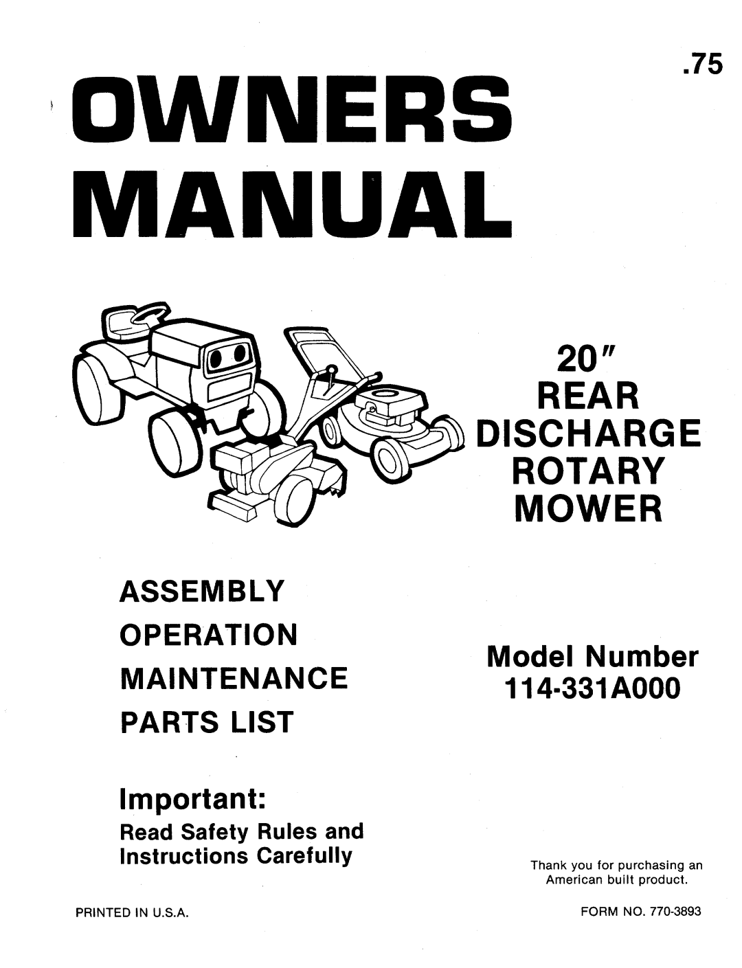 MTD 114-331A000 manual 