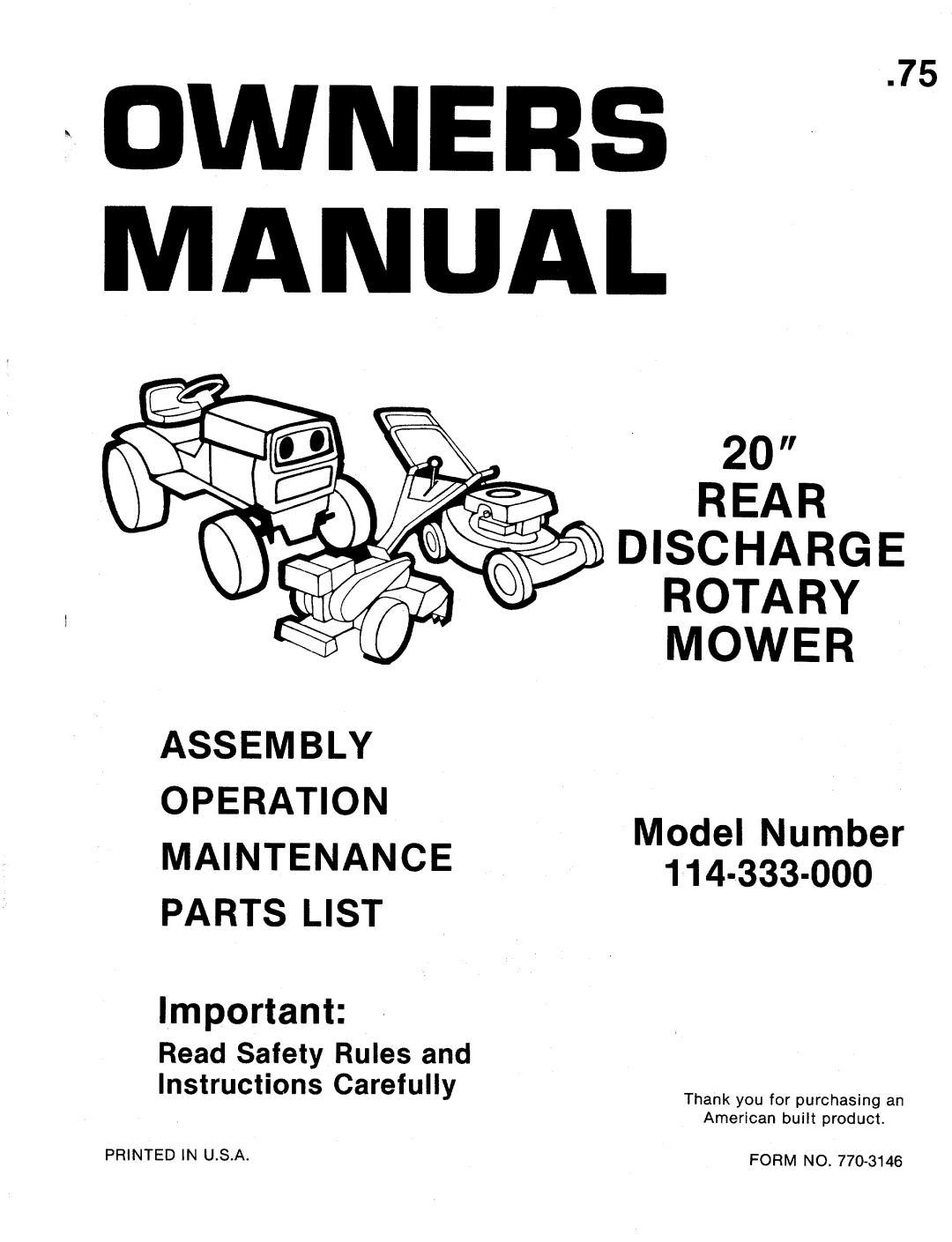 MTD 114-333-000 manual 