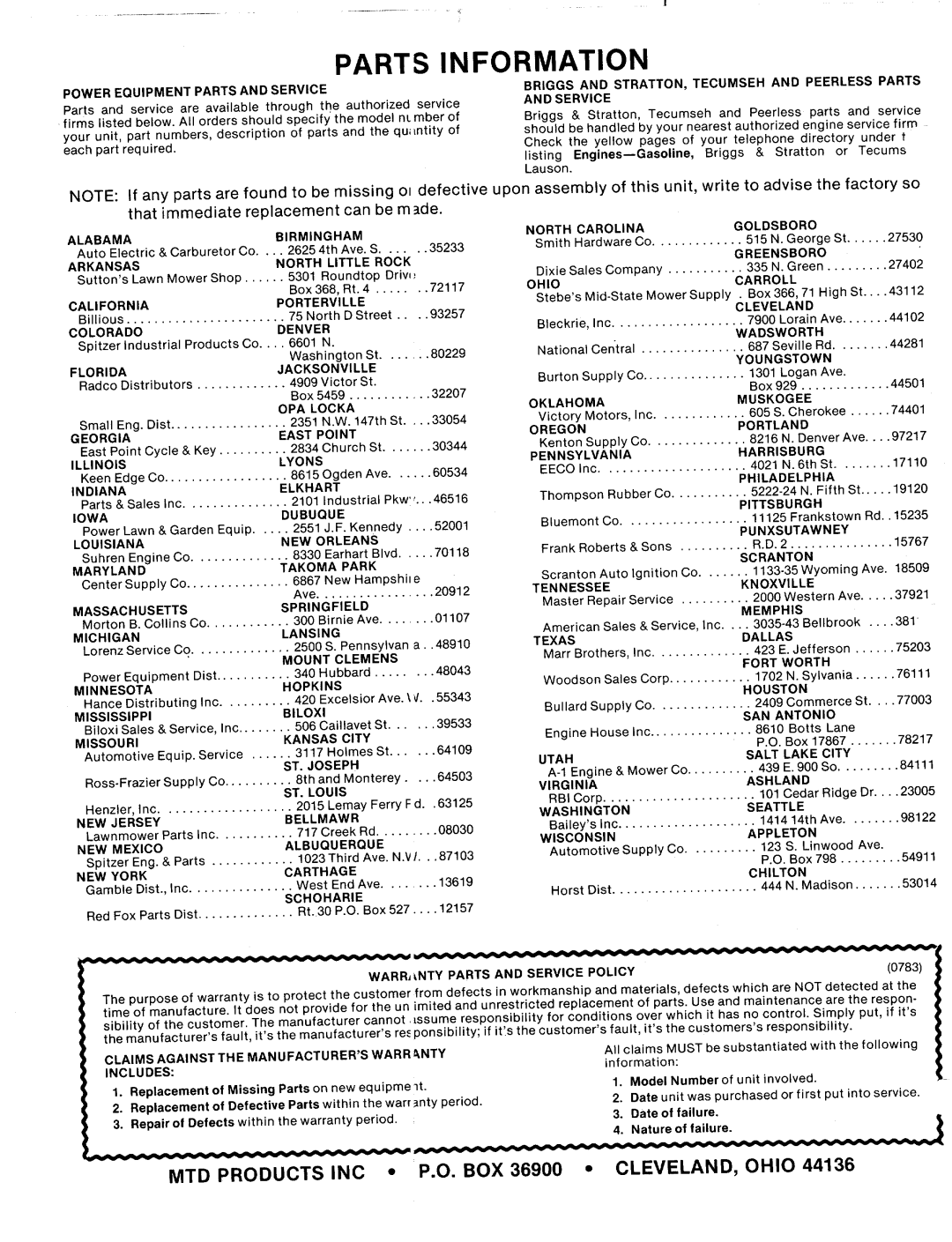 MTD 114-333-000 manual 