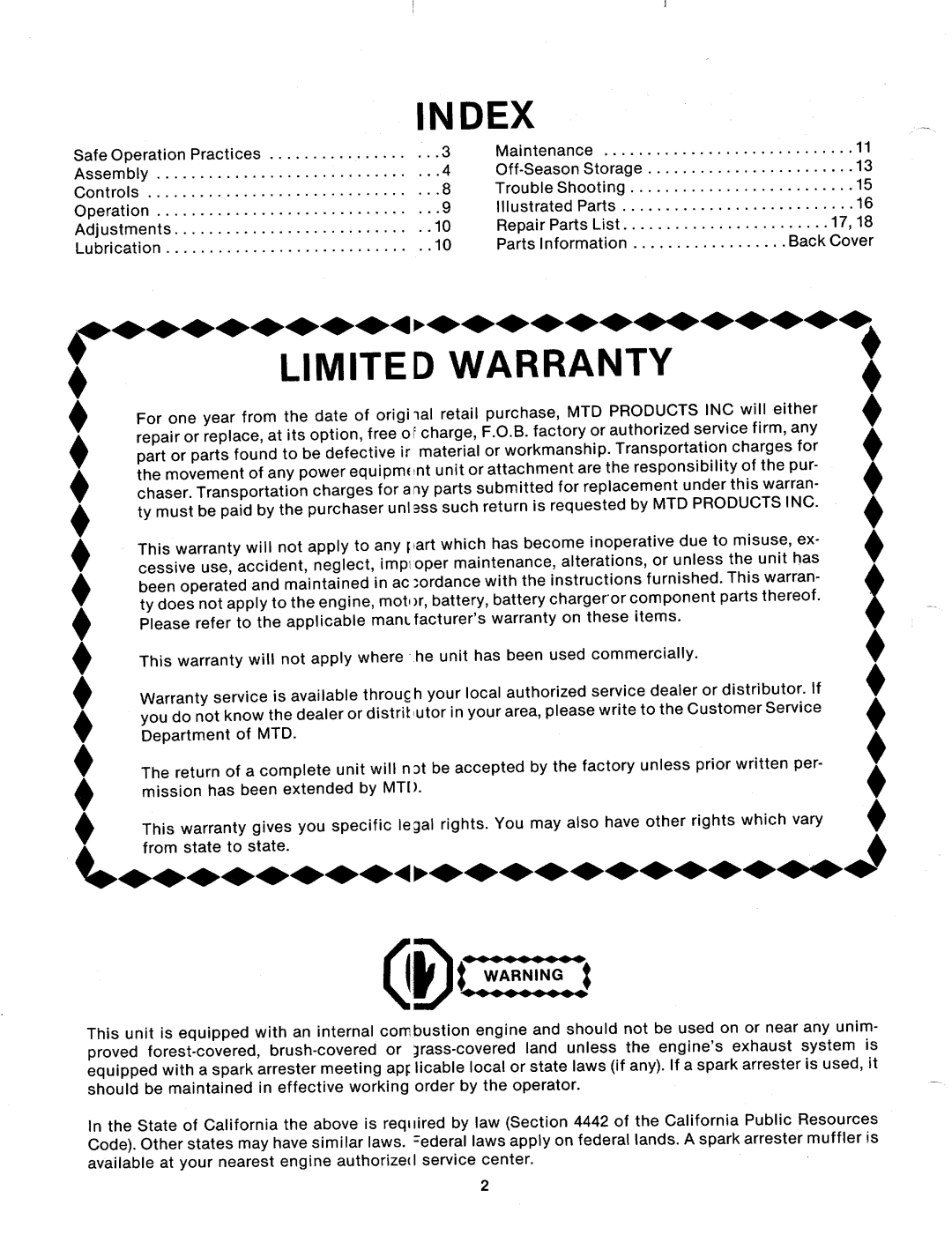 MTD 114-333-000 manual 