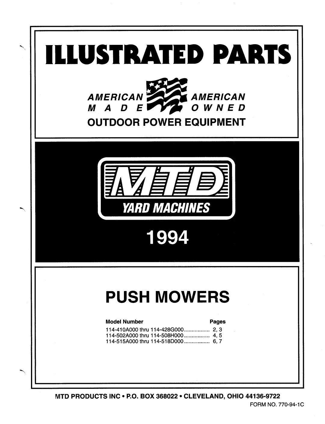 MTD 114-502A000 thru 114-508H000, 114-410A000 thru 114-428G000, 114-515A000 thru 114-518D000 manual 