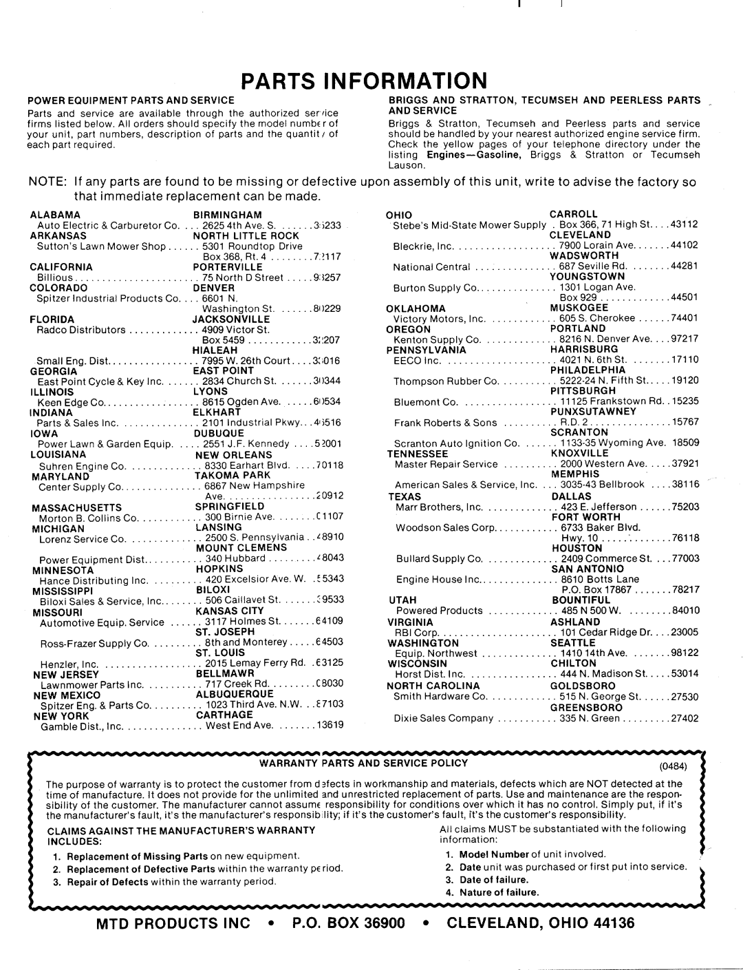 MTD 115-020-000, 115-060-000, 115-062-000 manual 