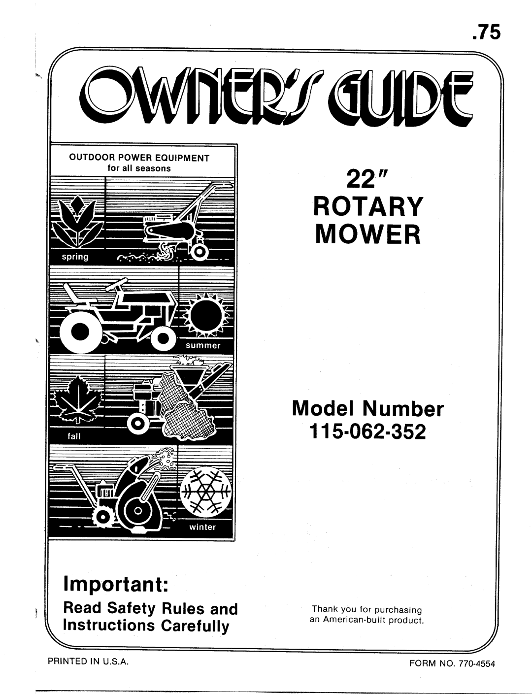 MTD 115-062-352 manual 