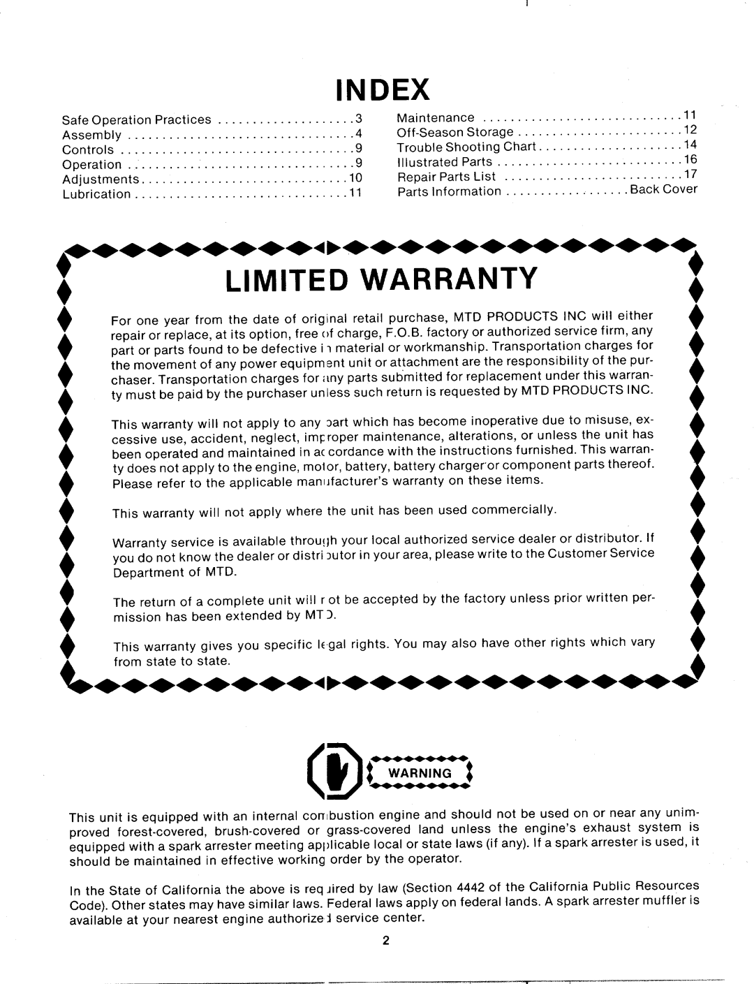 MTD 115-062-352 manual 