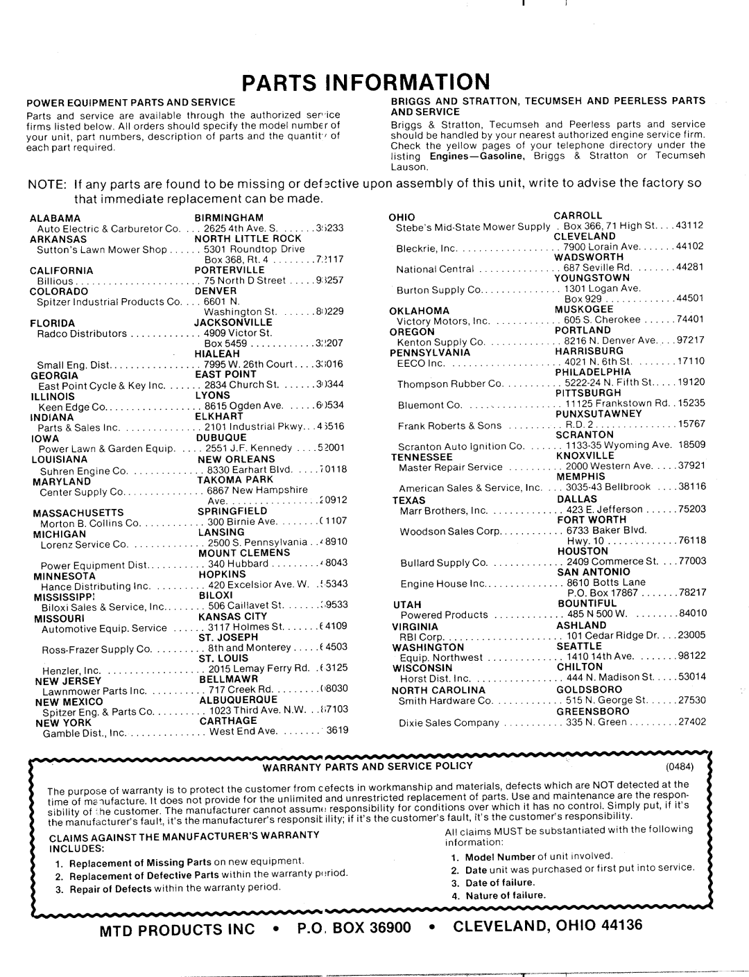 MTD 115-062-352 manual 