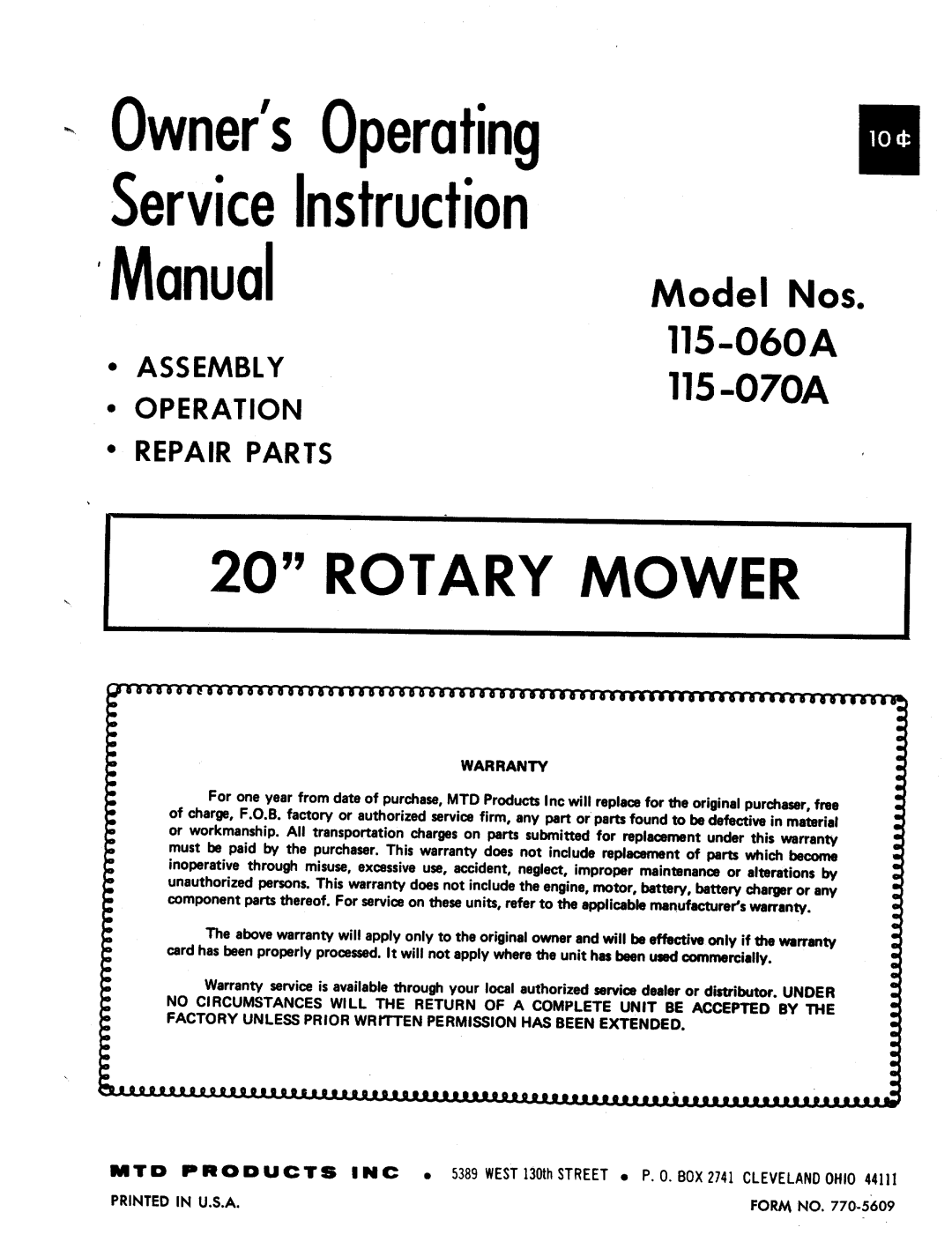 MTD 115-060A, 115-070A manual 