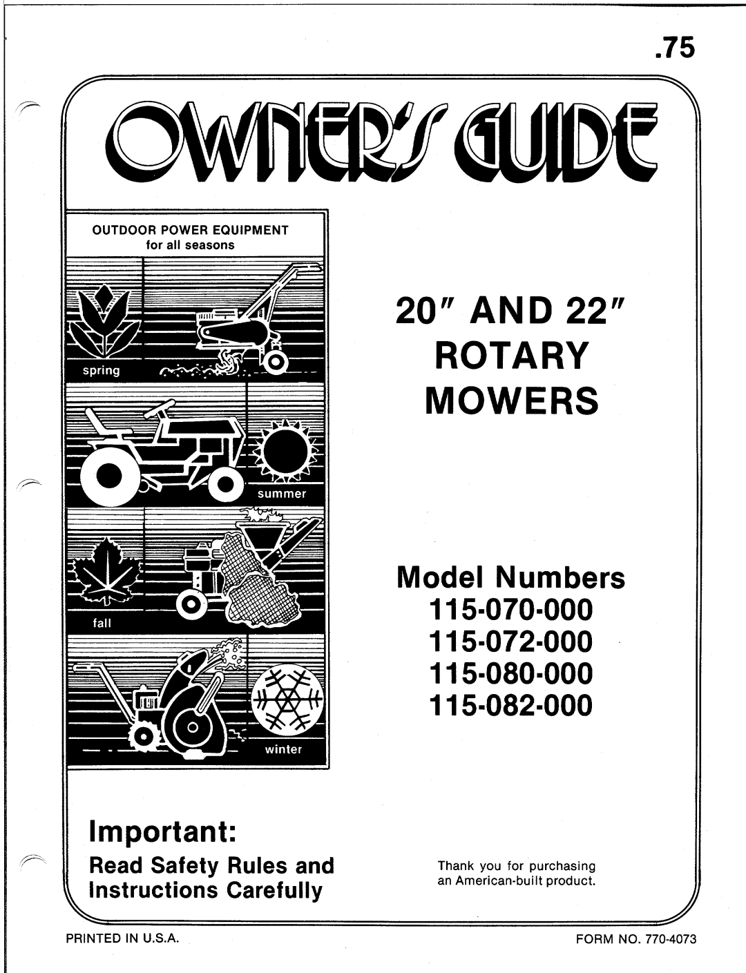 MTD 115-080-000, 115-072-000, 115-082-000, 115-070-000 manual 