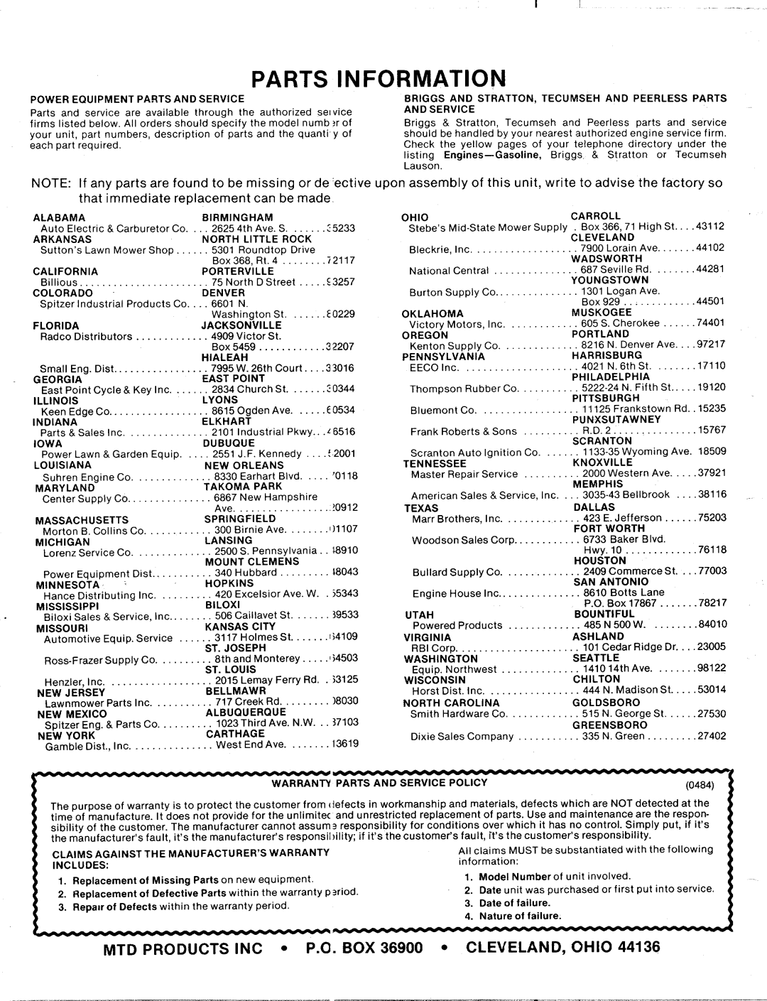 MTD 115-084-000, 115-083-000, 115-074-000, 115-073-000 manual 