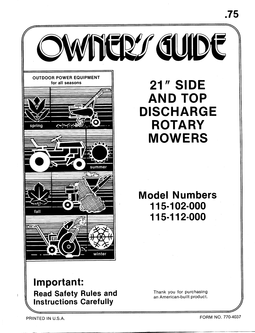 MTD 115-112-000, 115-102-000 manual 