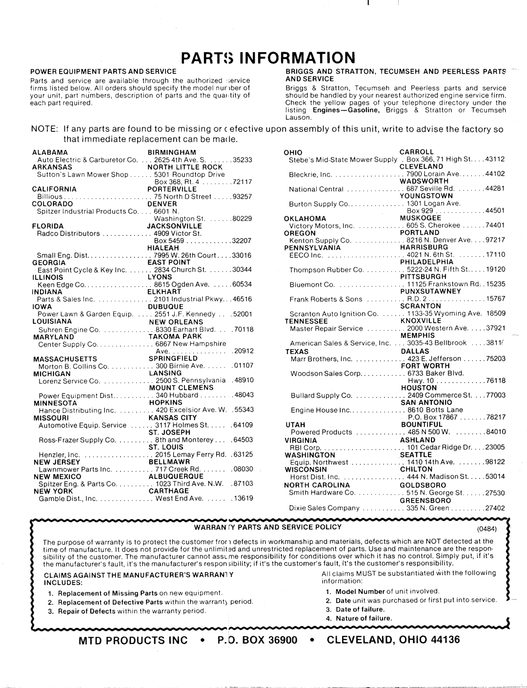 MTD 115-102-000, 115-112-000 manual 