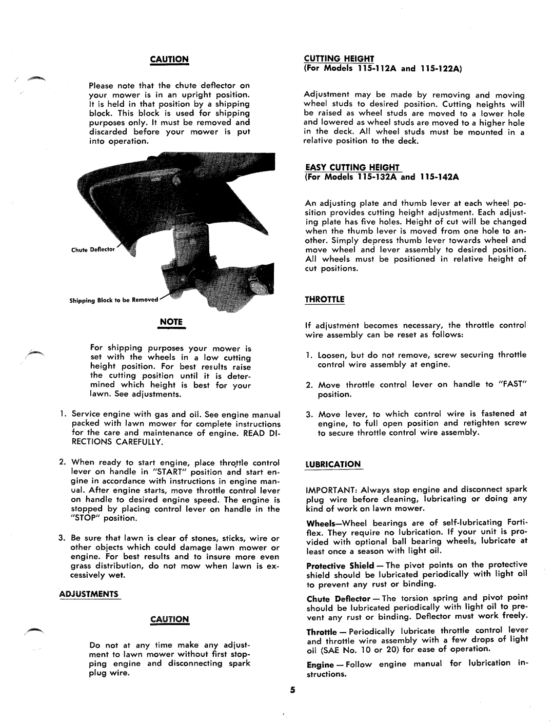 MTD 115-112A, 115-122A, 115-132A, 115-142A manual 