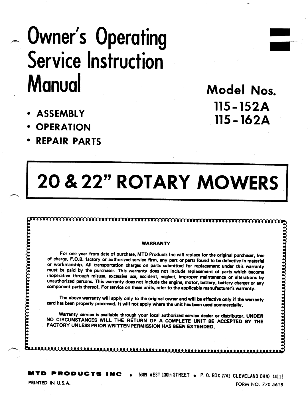 MTD 115-162A, 115-152A manual 