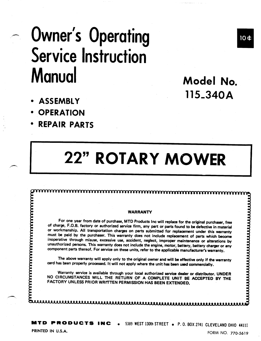 MTD 115-340A manual 