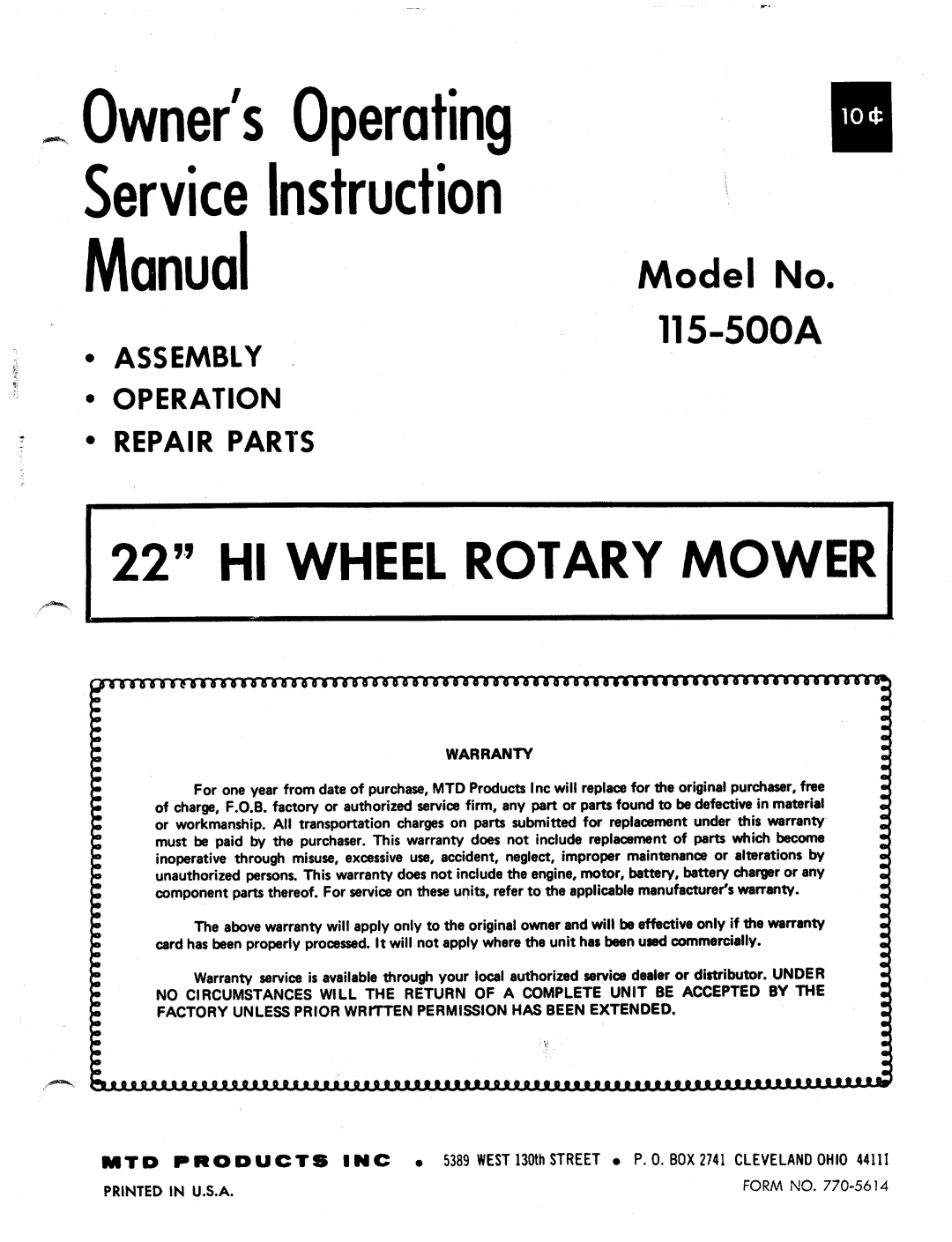 MTD 115-500A manual 