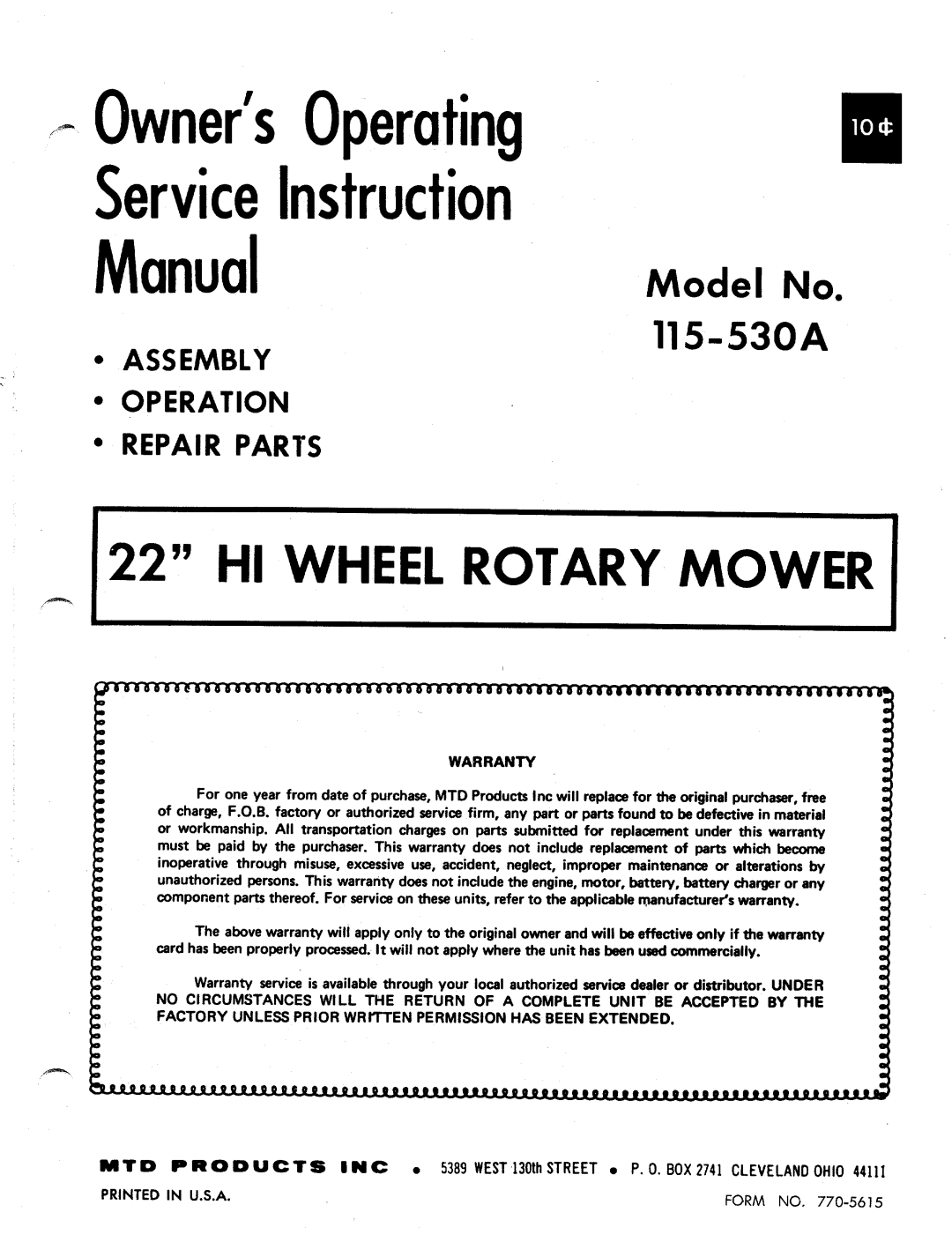 MTD 115-530A manual 