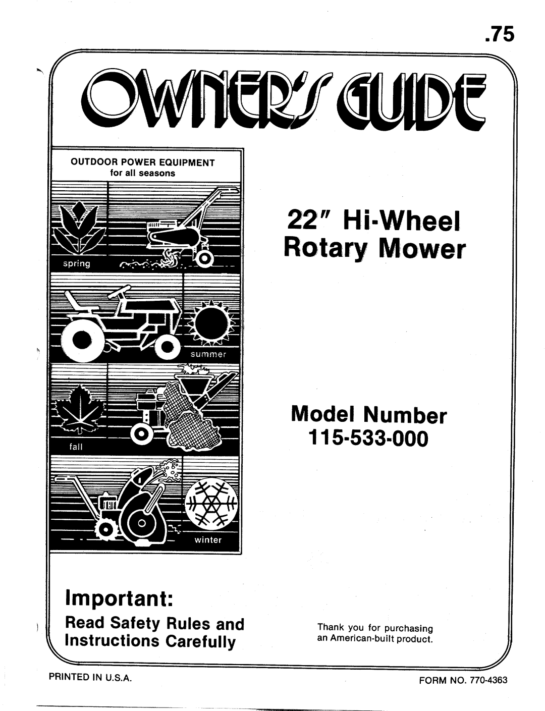 MTD 115-533-000 manual 