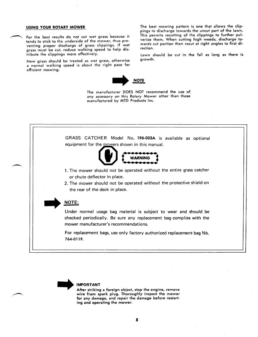 MTD 116-020A, 116-011A manual 