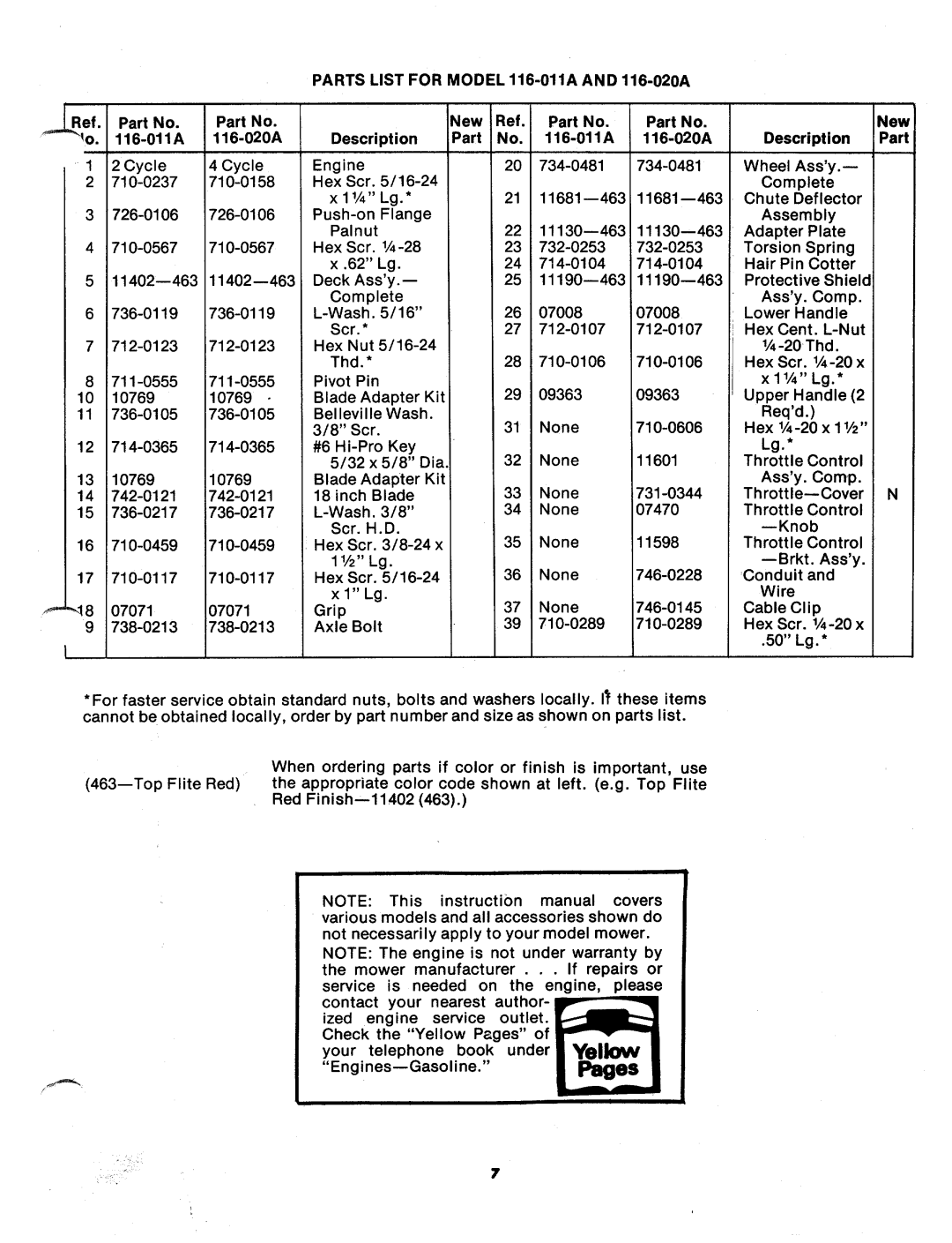 MTD 116-020A, 116-011A manual 