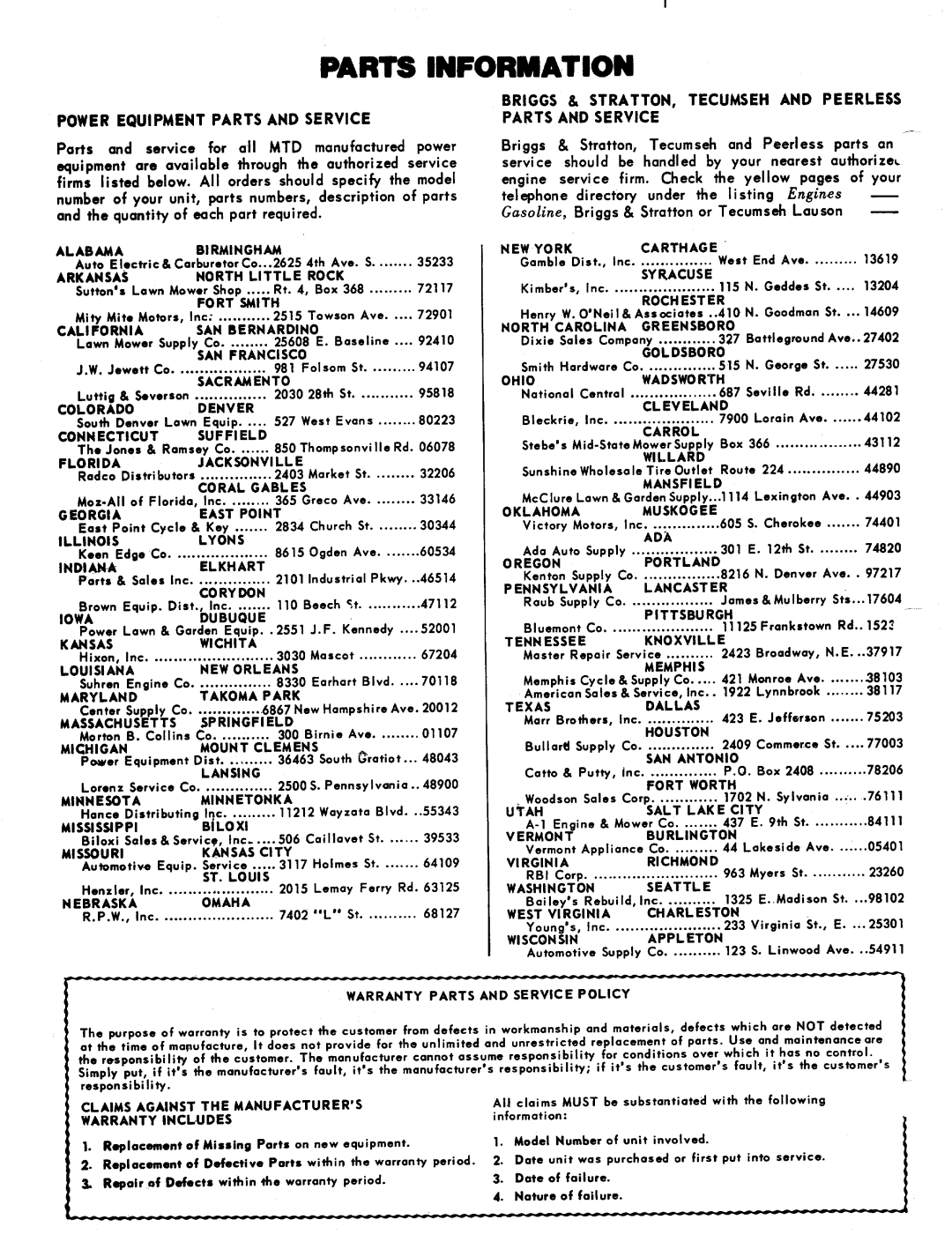 MTD 116-011A, 116-020A manual 