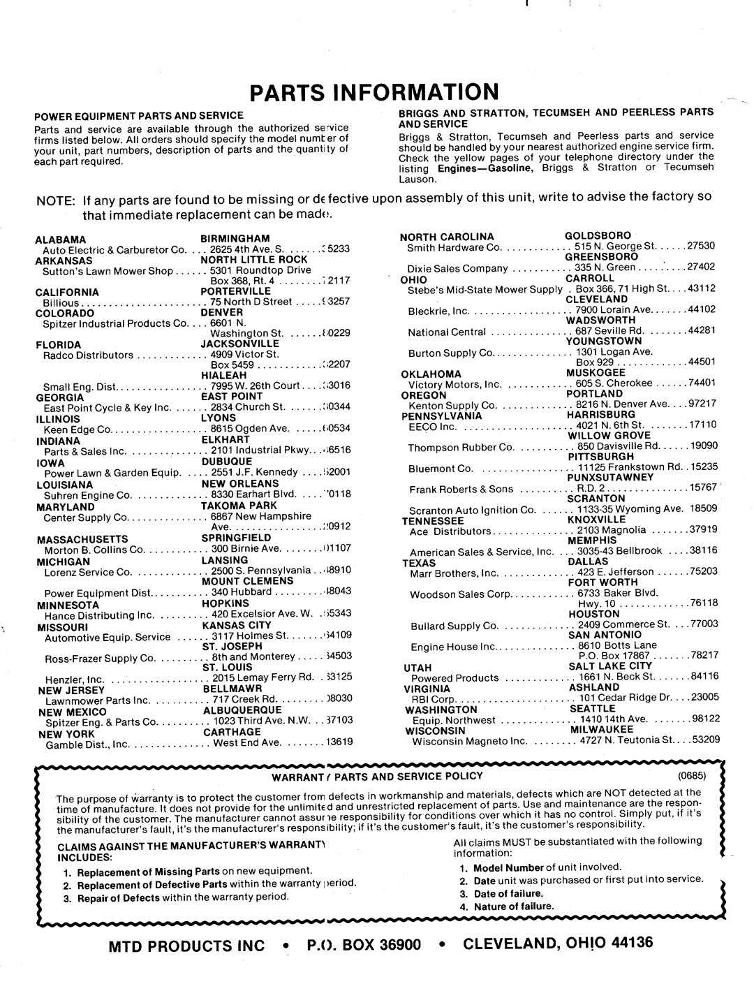 MTD 116-020-000 manual 