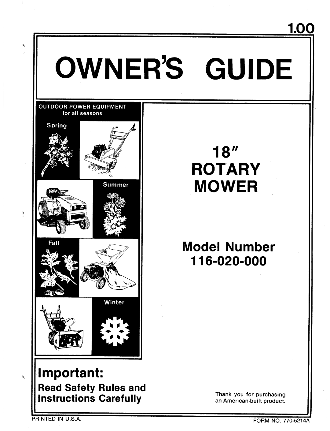 MTD 116-020-000 manual 