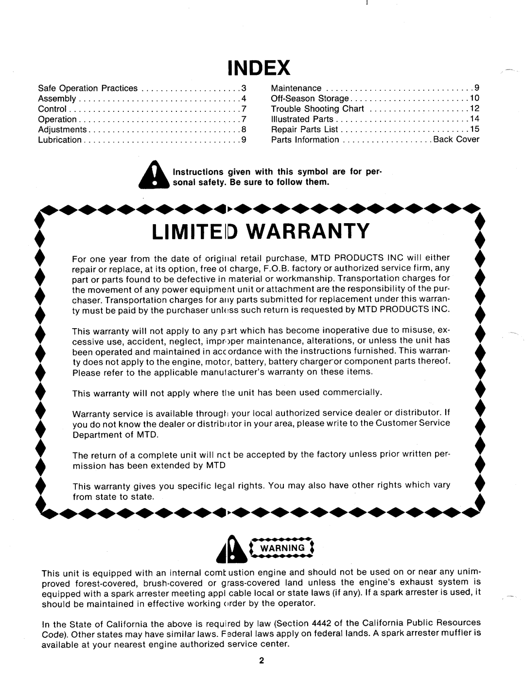 MTD 116-020-000 manual 