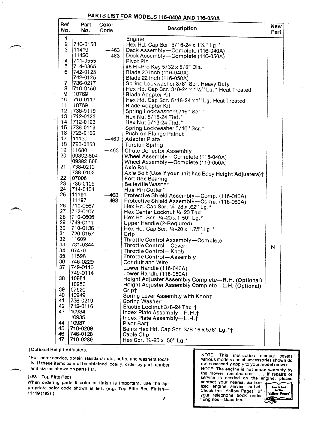 MTD 116-040A, 116-050A manual 