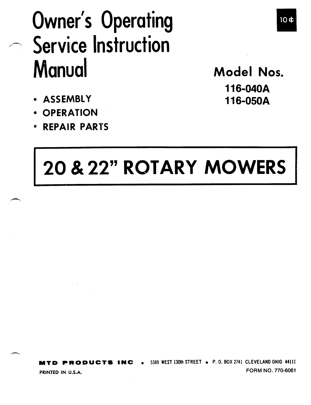 MTD 116-040A, 116-050A manual 