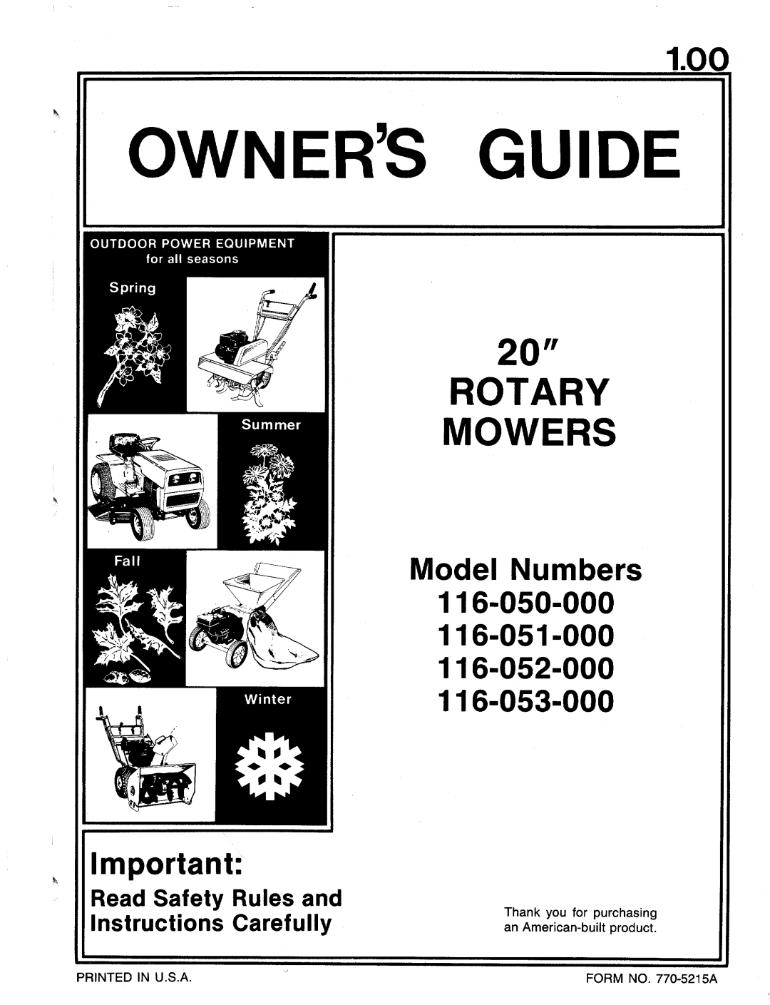 MTD 116-052-000, 116-053-000, 116-050-000, 116-051-000 manual 