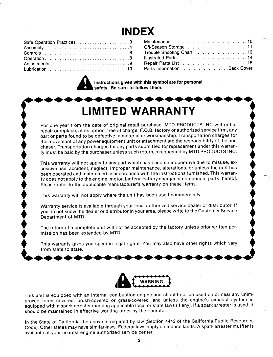 MTD 116-050-000, 116-053-000, 116-052-000, 116-051-000 manual 