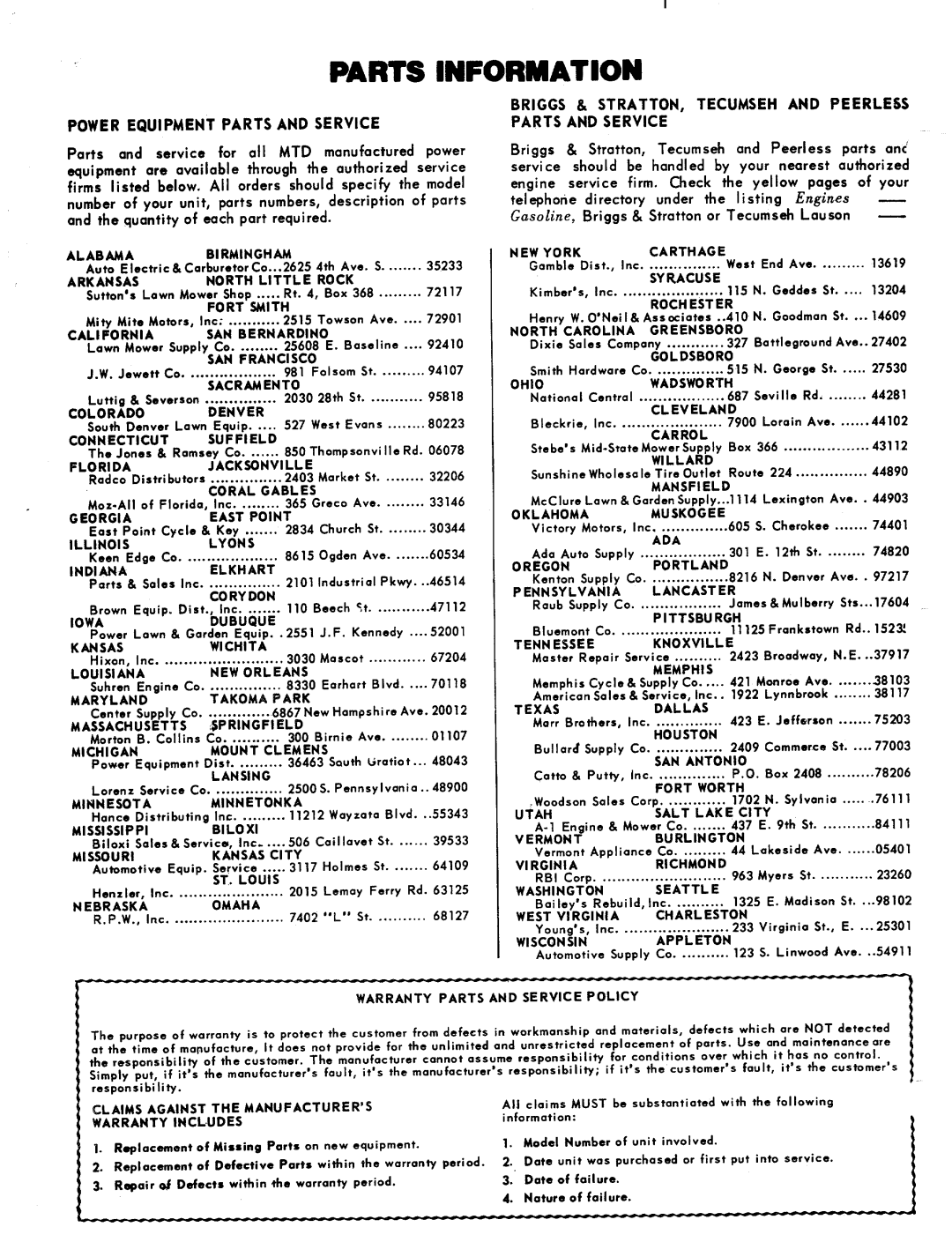 MTD 116-062A, 116-072A manual 