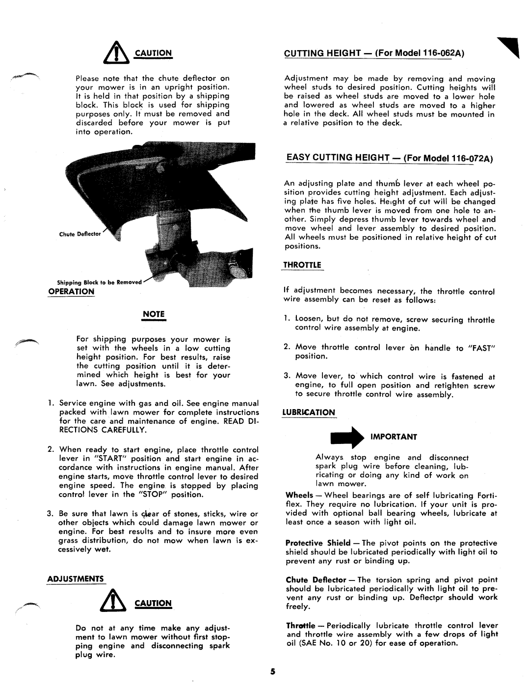 MTD 116-072A, 116-062A manual 