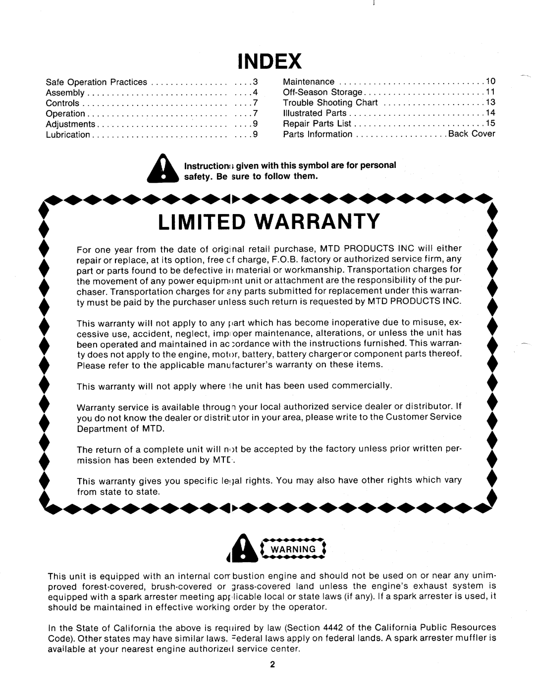 MTD 116-076-019 manual 