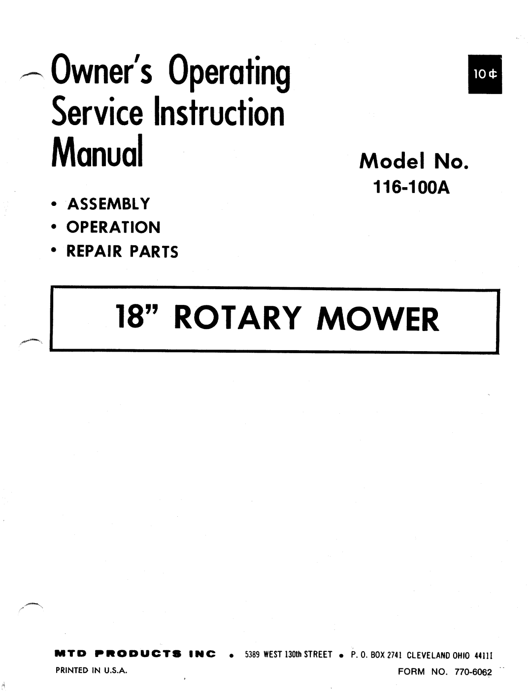 MTD 116-100A manual 