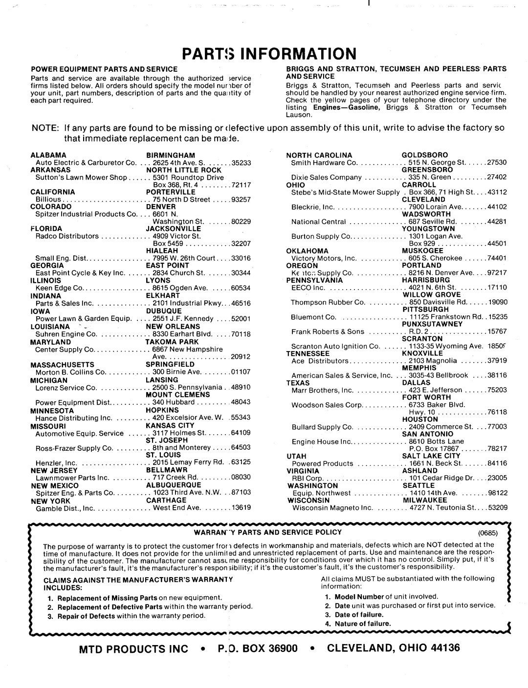 MTD 116-102-000, 116-112-000 manual 