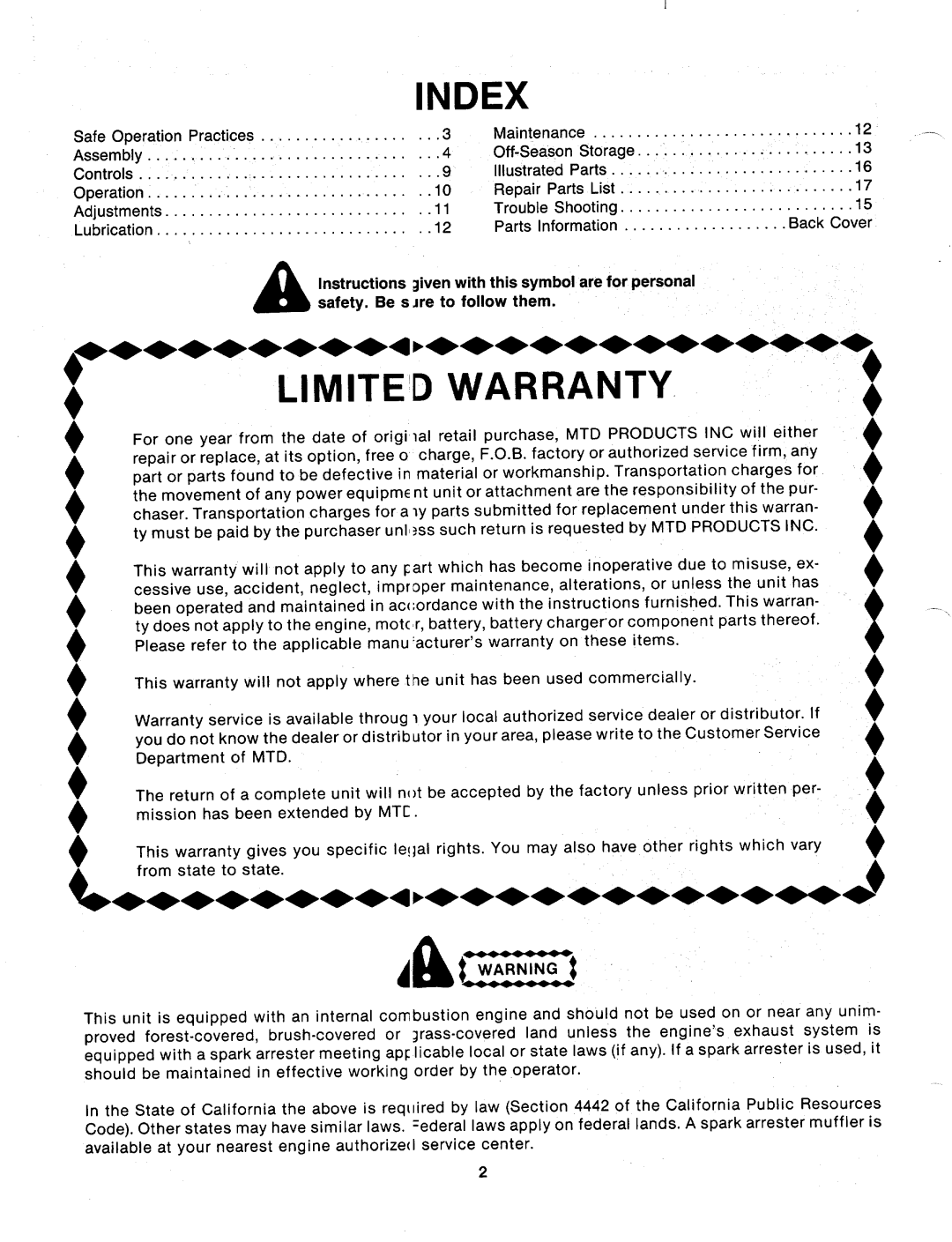 MTD 116-102-000, 116-112-000 manual 