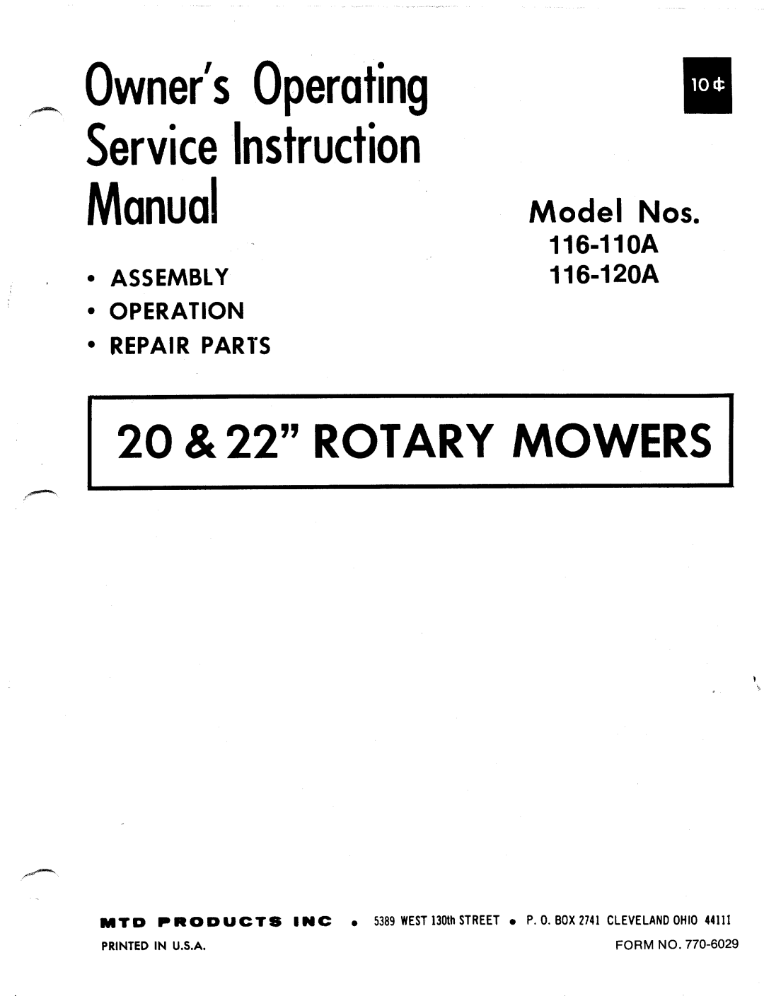 MTD 116-120A, 116-110A manual 
