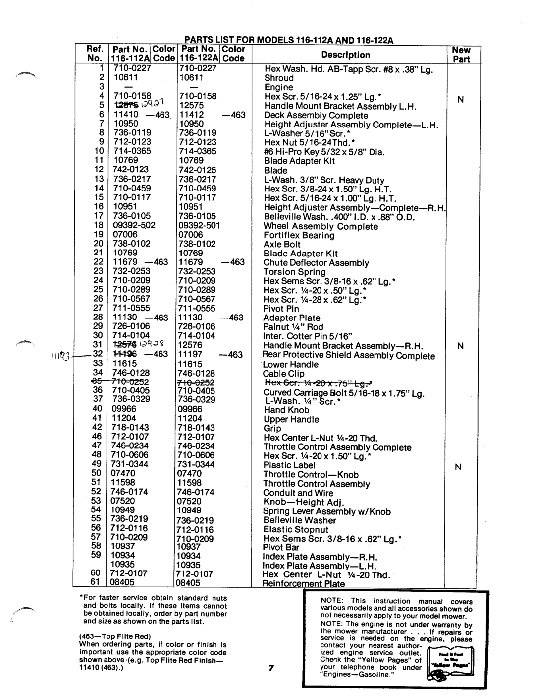 MTD 116-122A, 116-112A manual 