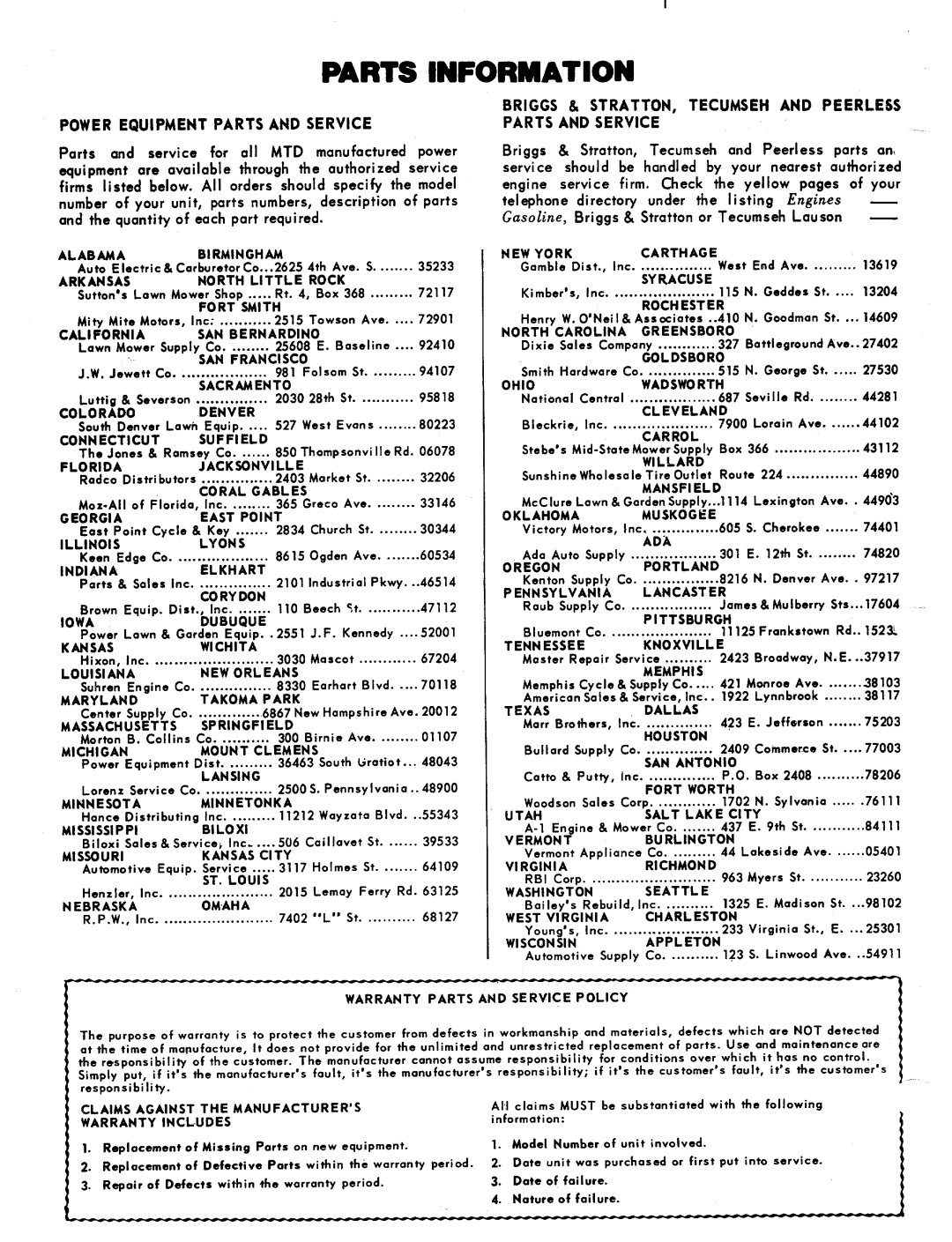 MTD 116-162A, 116-142A, 116-152A manual 