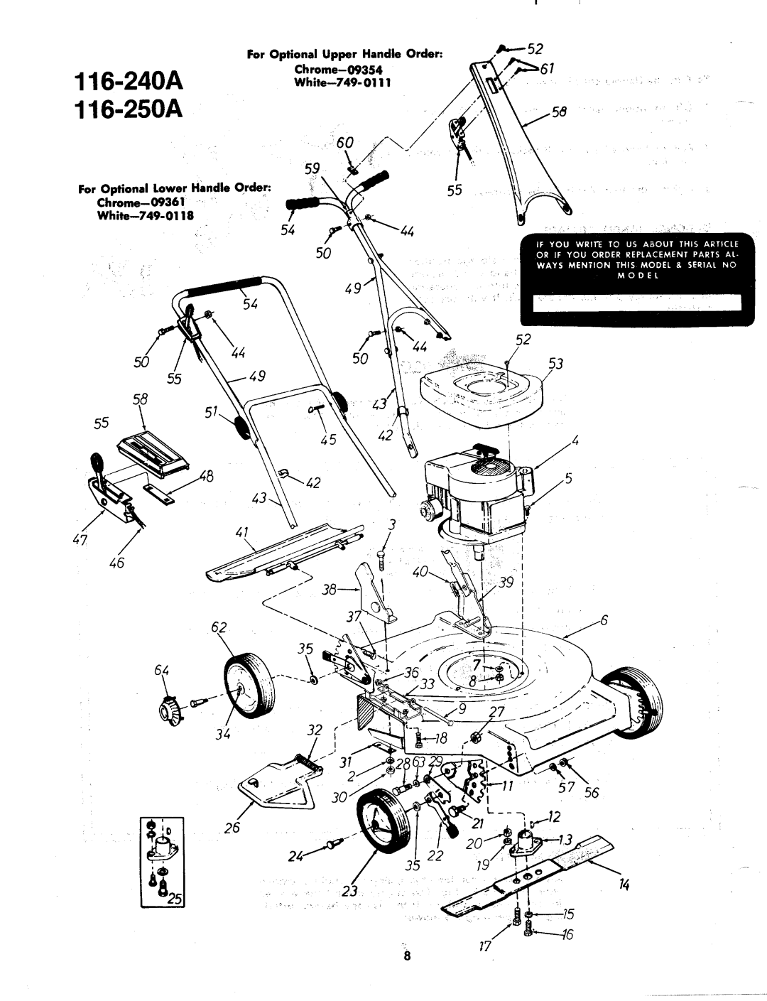 MTD 116-240A, 116-250A manual 