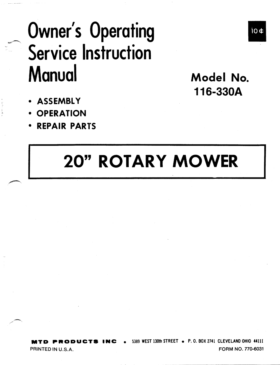 MTD 116-330A manual 