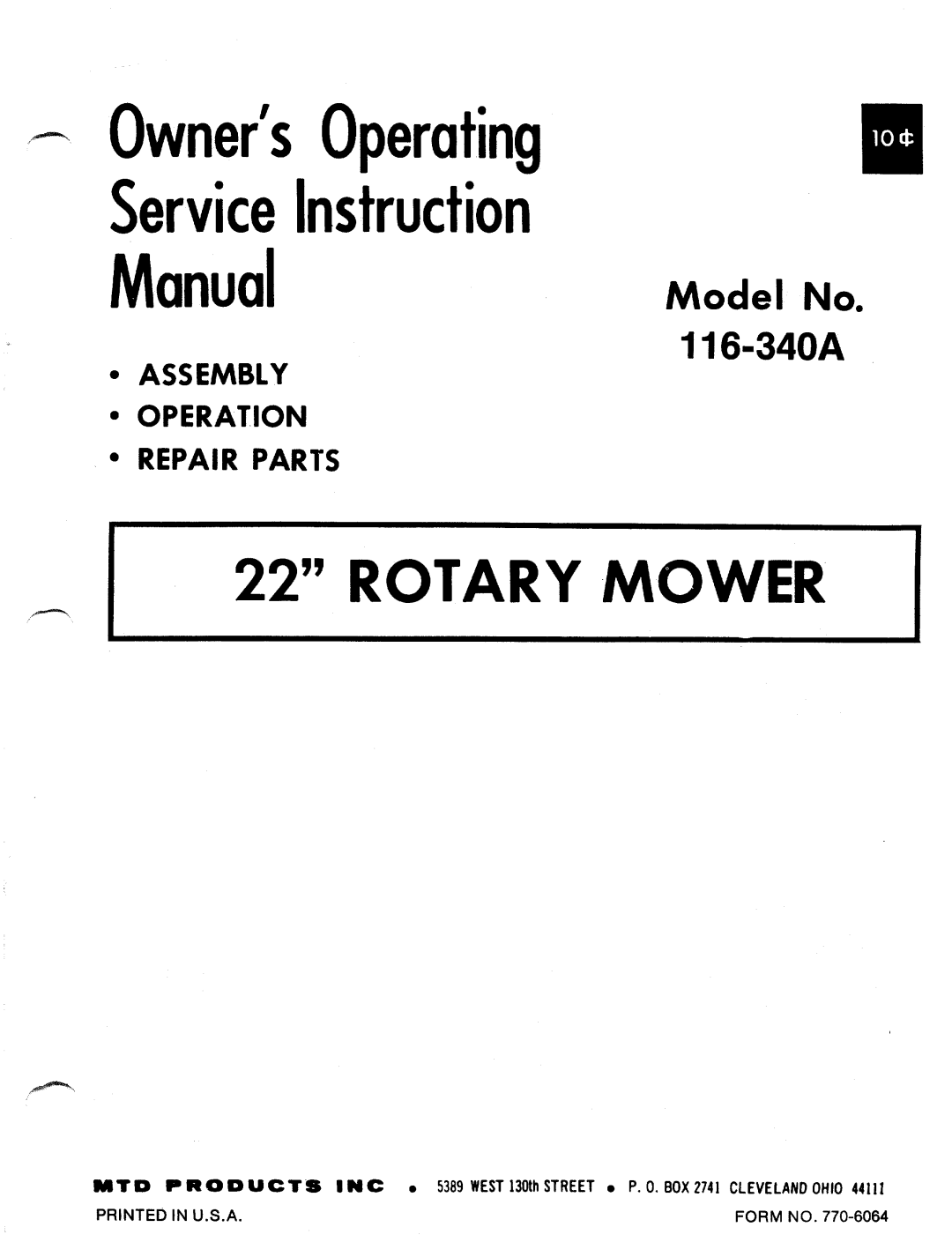 MTD 116-340A manual 