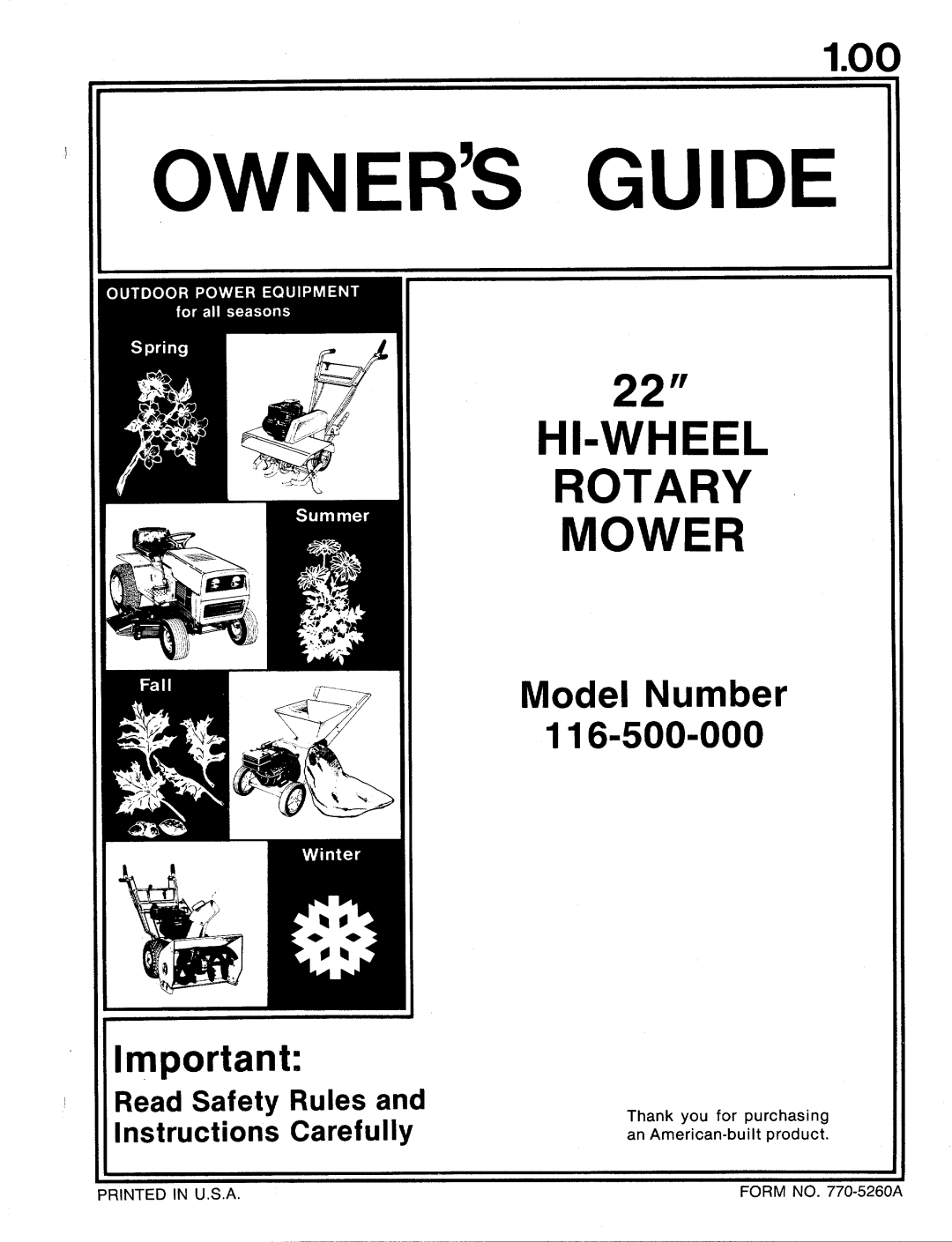 MTD 116-500-000 manual 