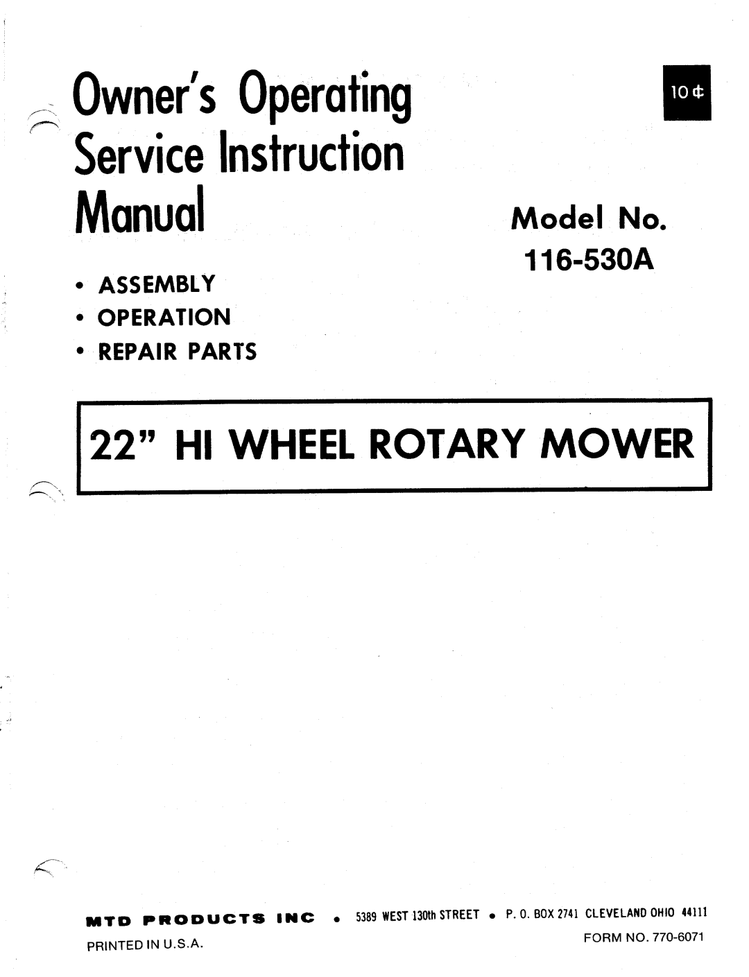 MTD 116-530A manual 