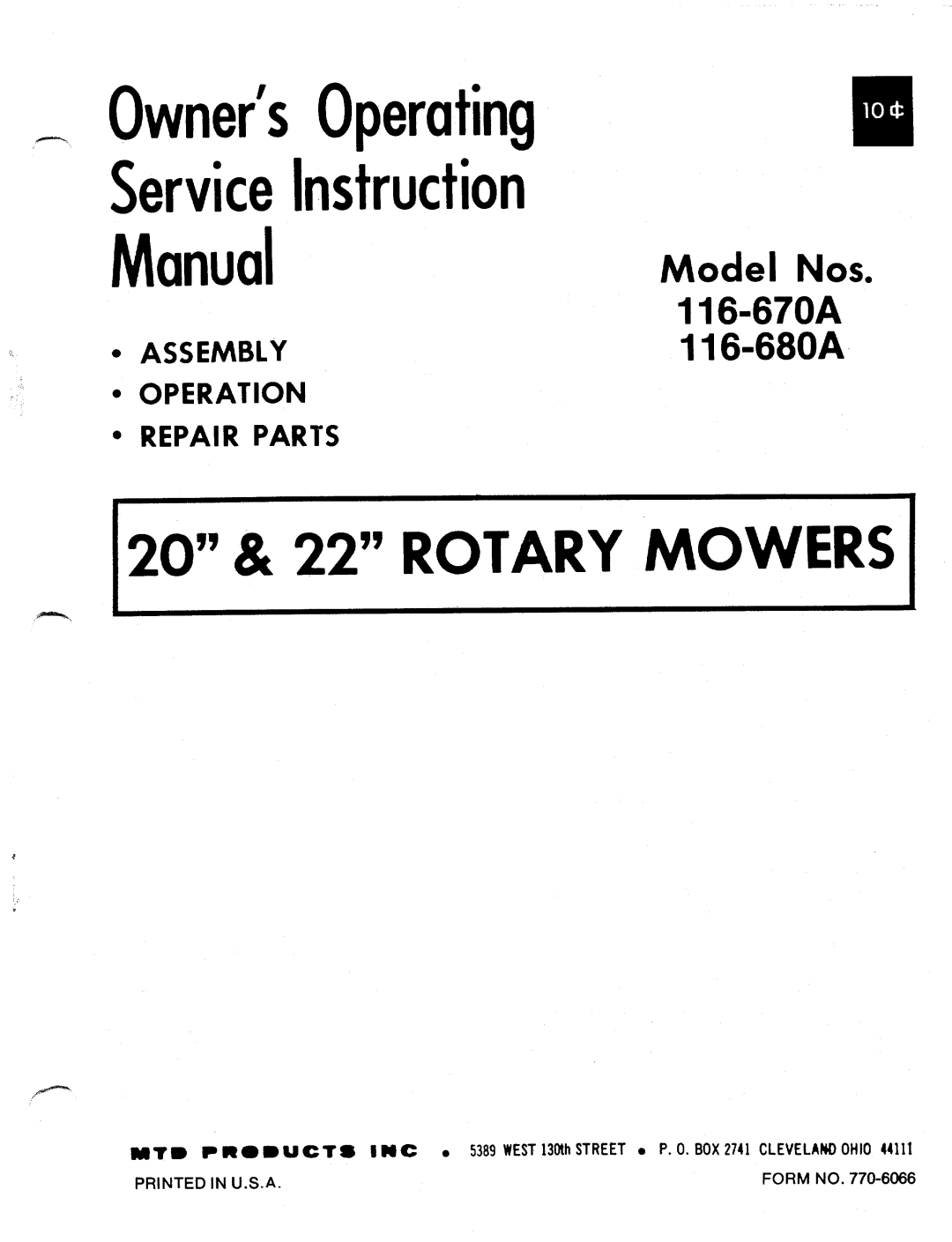MTD 116-670A, 116-680A manual 