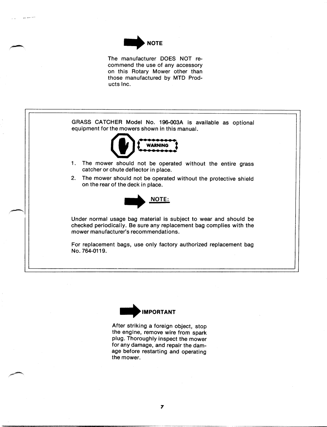 MTD 116-892A, 116-900A, 116-902A, 116-890A manual 