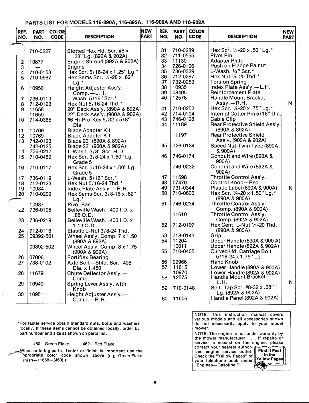 MTD 116-902A, 116-900A, 116-890A, 116-892A manual 