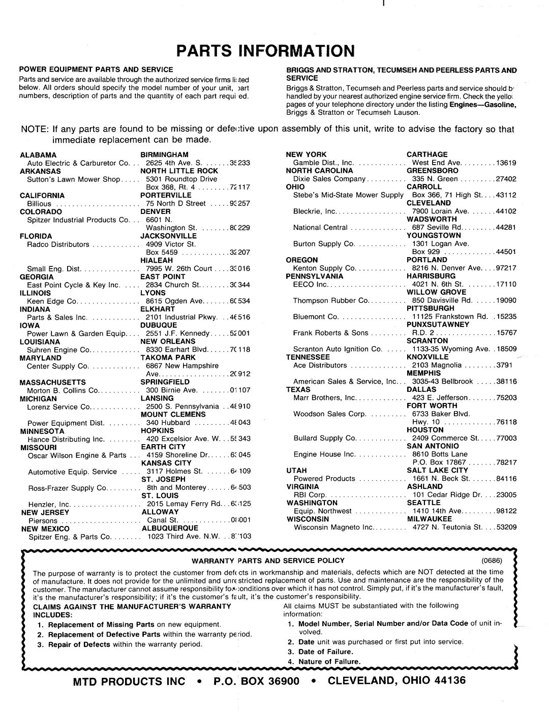 MTD 117-020-000 manual 