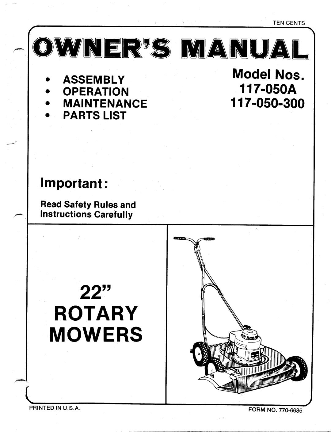 MTD 117-050-300, 117-050A manual 