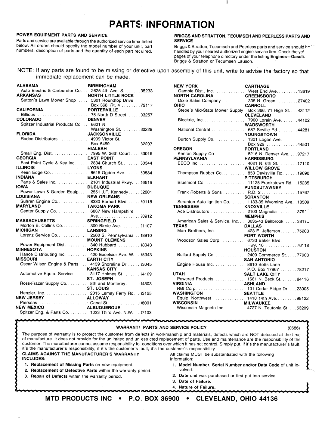 MTD 117-060-000, 117-063-000, 117-062-000, 117-061-000 manual 